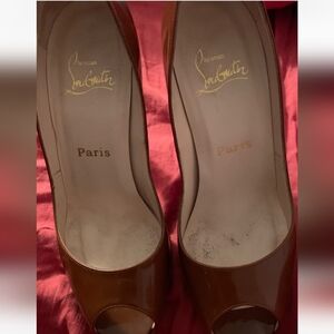 Christian Louboutin Tan Peep Toe Heels